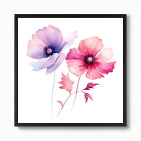 Watercolor Flowers On White Background Art Print