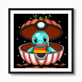 Squirtle In Pumpkin Ball - Pokemon Halloween Art Print