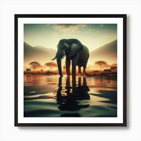 Elephant In The Water 7 Art Print