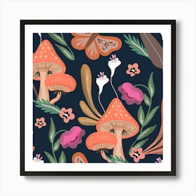 Mushrooms Red Dark Pattern Affiche