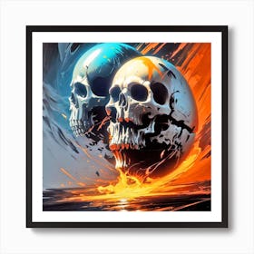 Skulls In Flames Art Print