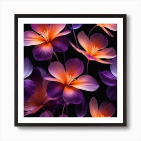 Purple Flowers On A Black Background Art Print