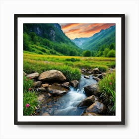 Sunset In The Mountains Art Print