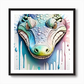 Alligator Head Watercolor Dripping 1 Art Print