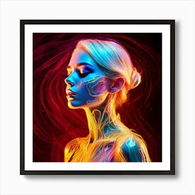 Firefly Woman, Neon, Hallucinations, Airbrush Art, Fluid Figures, Light Crimson, Gold, Bold Figurati (2) Art Print