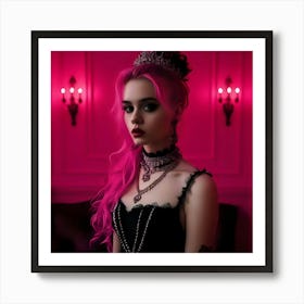 Gothic Girl With Pink Hair 2 Art Print