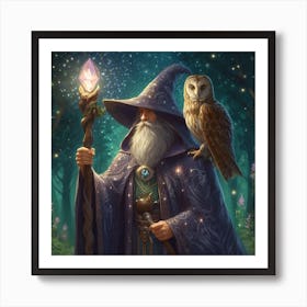 Wizard With Owl Art Print