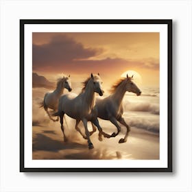 0 Horses Galloping On The Beach At Sunset Esrgan V1 X2plus (1) Art Print