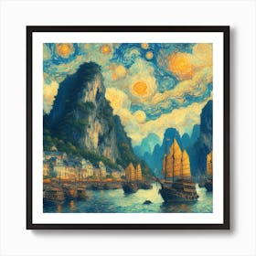 Starry Night In Ha Long Bay V5 Art Print