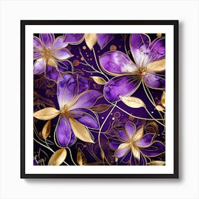 Purple And Gold Floral Pattern Art Print