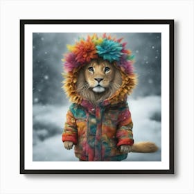 Lion In The Snow Art Print