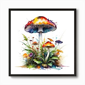 Mushrooms And Flowers Art Print