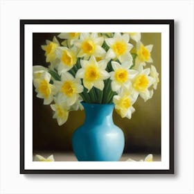 Daffodils In A Blue Vase 2 Art Print