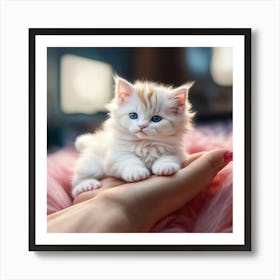 Cute Kitten On A Person'S Hand Art Print