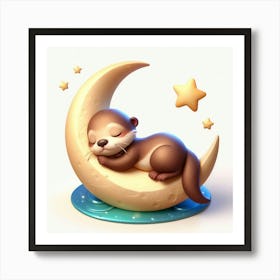 Otter Sleeping On The Moon 1 Art Print