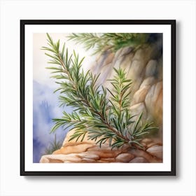 Rosemary Growing Between Rock Art Print