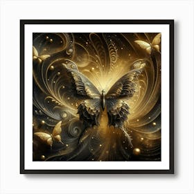 Butterfly In Black And Gold Art Print