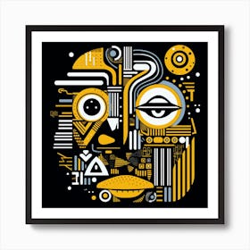 Abstract Geometric Yellow Face Art Print