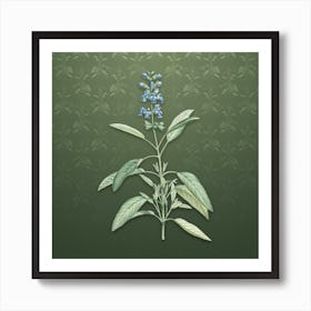 Vintage Sage Plant Botanical on Lunar Green Pattern Art Print