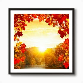 An Array Of Sun Kissed Leaves In Blazing Autumn Hues Captured Within An Ornate Seasonal Frame With (2) Art Print