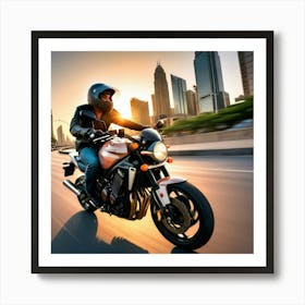 Sunset On A Motorcycle 1 Art Print