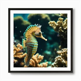 Seahorse On Coral Reef Art Print