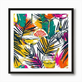 Seamless Pattern With Tropical Drinks 4 Poster