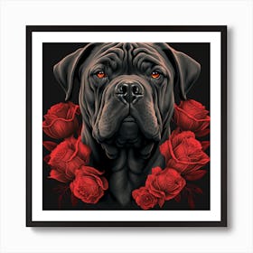 Dog & Roses Art Print