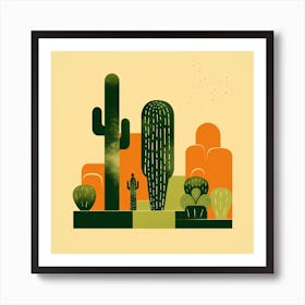 Rizwanakhan Simple Abstract Cactus Non Uniform Shapes Petrol 62 Art Print