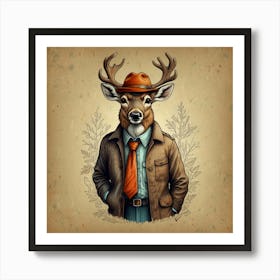 Deer In A Suit 5 Art Print