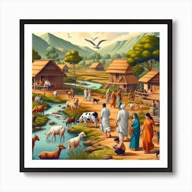 Village River Nature Art Print