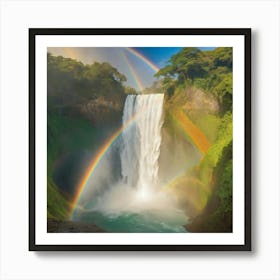 Rainbow Over A Waterfall paintings art print Art Print