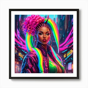 Neon Girl In Neon Jacket Art Print