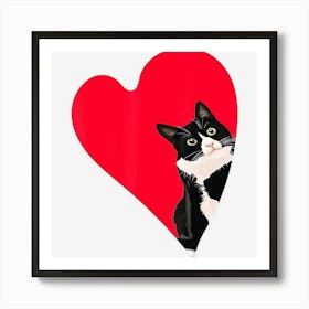 Tuxedo Cat Valentine Heart For Kitten And Animal Lovers Art Print