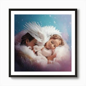 Firefly Sleeping, Winged, Baby Dragon, Mother, Cloud, Powdered Candy Dust, Swirling, Vivid Colors, P (3) Art Print