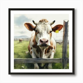 Cow Behind A Fence Art Print