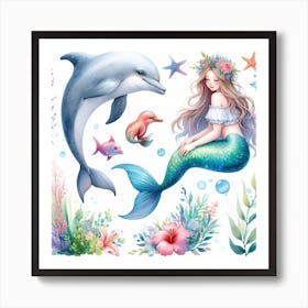 Dolphin and Mermaid 1 Art Print