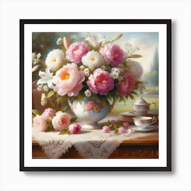 Peonies And Tea Art Print