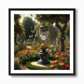 Clock In The Garden Art Print