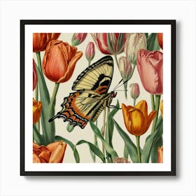 Tulips And Butterflies Art Print