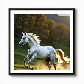 White Horse Galloping In The Field Art Print