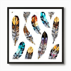 Boho Patterns Vintage Feathers Summer Graphic Art Print