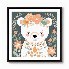 Floral Teddy Bear Nursery Illustration (1) Art Print