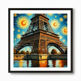 Eiffel Tower At Night Art Print