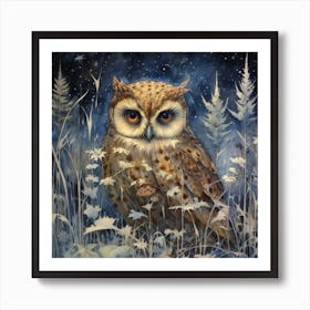 Christmas Magic Winter Owl Art Print Art Print