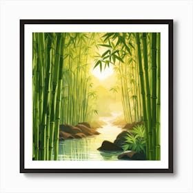 A Stream In A Bamboo Forest At Sun Rise Square Composition 334 Art Print