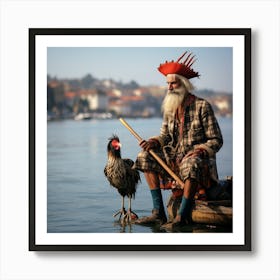 Man With A Rooster Art Print
