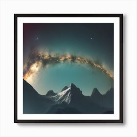 Galaxy Over Mountains Art Print