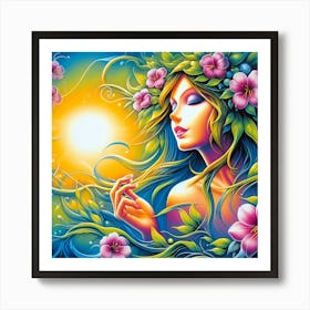 Woman With Flowers In Her Hair 1 Art Print