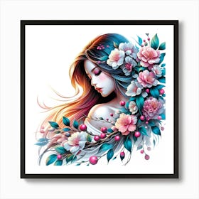 Girl With Flowers 4 Art Print